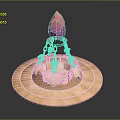 Faceted Pink Gemstone Display On Golden Decorative Base With Circular Platform And Ornamental Details