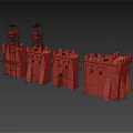 Stone Castle Like Towers With Arched Openings Flags And Medieval Design Elements 3d model