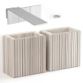 Two Square Vertical Striped Texture Washbasins With Silver Faucet And Minimalist Background
