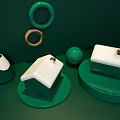 Luxury Green White House Shaped Small Appliances With Gold Rings Circular Base And Spherical Decor