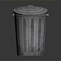Metal Trash Can With Round Lid And Textured Striped Surface Design 3d model