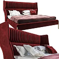 Modern Red Double Bed With Vertical Tufted Headboard White Red Pillows And Dark Comforter 3d model