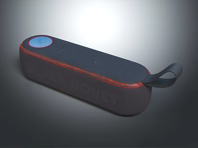 Portable Black Bluetooth Speaker With Red LED Light And Carry Strap 3d model