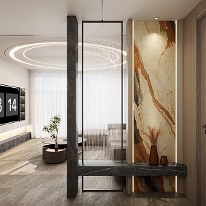 Italian-style Middle Ancient Light Luxury Round Three-stage Ceiling Rock Plate Changhong Glass Entrance Partition Porch 3d model