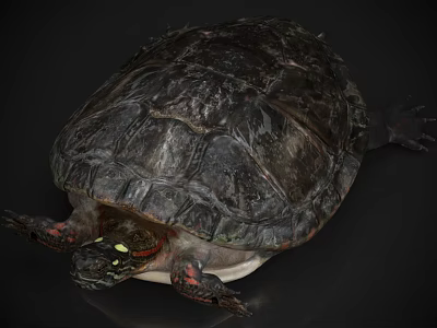 Detailed View of Reptile Turtle with Dark Shell Yellow Eyes and Red Limbs 3d model