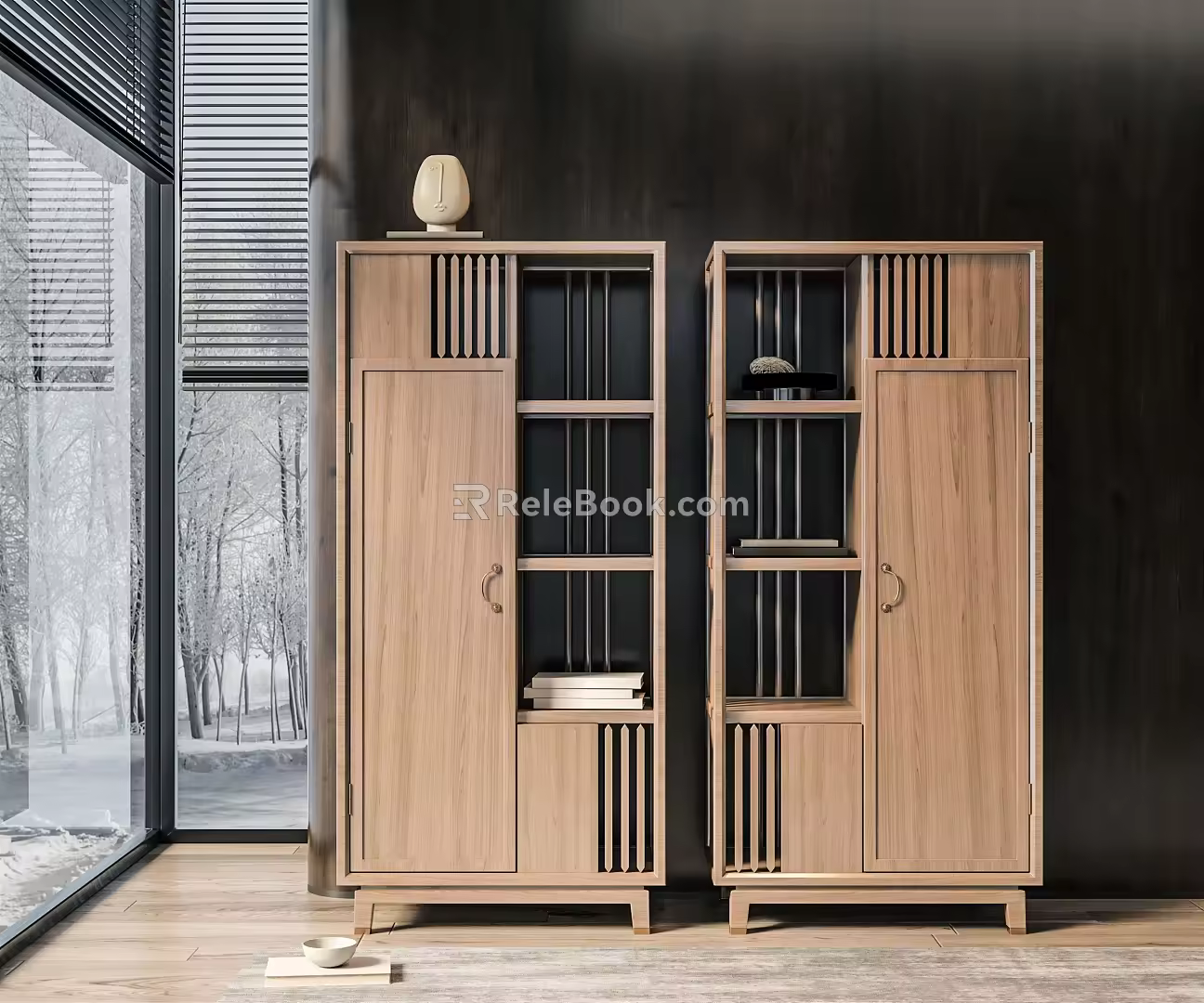New Chinese Style Bookcase Solid Wood Bookcase Combination 3d model