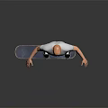 A Man Standing On Skateboard Wearing White T-Shirt With THE MAN Print And Blue Jeans