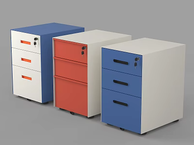Modern Office File Cabinets With Blue Red White Drawers And Lockable Design 3d model