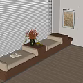 Bay Window Cabinet with Blinds Open Book Flowers Small Table and Decorative Painting