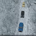 Stunning Snow Covered Winter Forest Scenery With Three Off Road Cars Parked On Narrow Trail