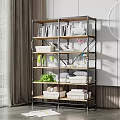 Multi Tier Storage Shelving Unit With Books Storage Bins Green Plants And Towels
