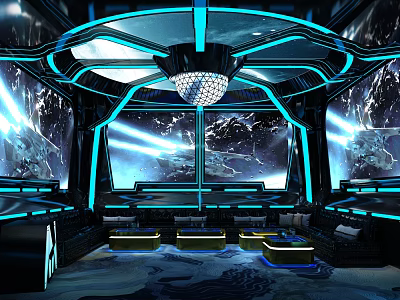 Futuristic KTV Interior With Neon Lights Crystal Chandelier And Screens 3d model