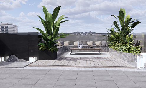 New Chinese Garden Outdoor Sofa Roof Garden 3d model