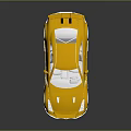 Golden Sports Car 3D Model With Shiny Exterior Black Spoiler And Blue Wheels