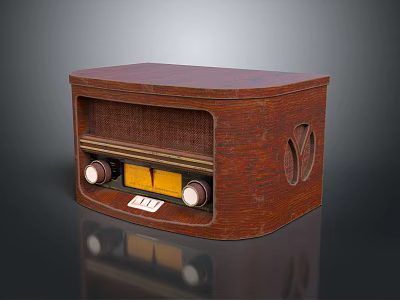 Vintage Wooden Radio Speaker Featuring Classic Knobs And Yellow Panel Design 3d model
