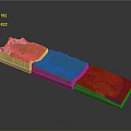 3D Terrain Model with Snowy Mountains Green Terrain River and Water Area