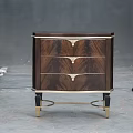 Classic Elegant Walnut Nightstand With Three Drawers And Gold Metal Legs