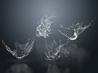 Dynamic Water Fountain With Splashing Water Droplets And Fluid Shapes On Dark Background 3d model