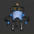 Blue Mechanical Robot With Black Arms Orange Head Device And Tracked Base