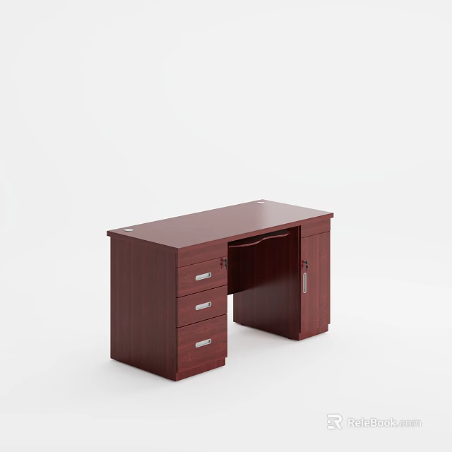 Functional Dark Brown Office Desk With Multiple Drawers And Cabinet Door 3d model