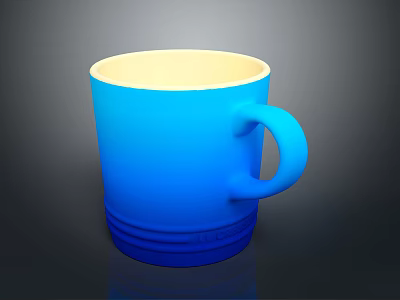 Blue Mug With Yellow Interior And Ribbed Base On Dark Background 3d model