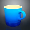 Blue Mug With Yellow Interior And Ribbed Base On Dark Background 3d model