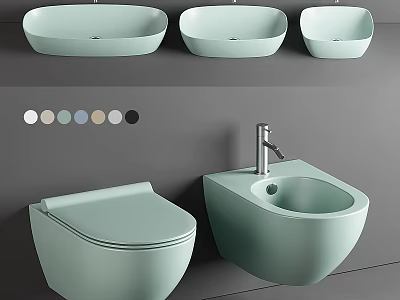 Light Green Wall Mounted Toilet And Bidet With Matching Basin Color Options 3d model