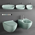 Light Green Wall Mounted Toilet And Bidet With Matching Basin Color Options