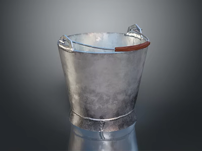 Silver Metal Household Bucket With Sturdy Handle And Red Accent Detail For Daily Use 3d model