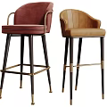 Stylish Red And Brown Leather Bar Stools With Backrest Black Legs And Gold Accents