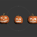 Group of Orange Carved Halloween Pumpkins With Spooky Faces On White Background For Decoration