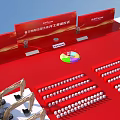 Construction Start Ceremony Site Featuring Red Decorations Excavators And Stage Setup 3d model