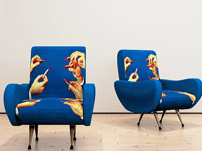 Blue Single Sofa with Hand Pattern Red Nails and Cigarette Design 3d model