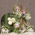 Commercial Event Decorative Equipment With Floral Arrangements Bamboo Backdrop And Logo Area