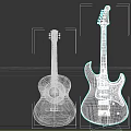 Two Musical Instruments Acoustic and Electric Guitars with Wooden Bodies