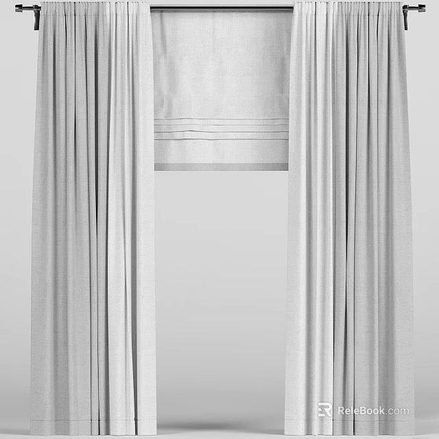 Gray Modern Fabric Curtains Open For Window Light And Home Decor 3d model 