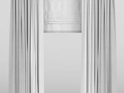 Gray Modern Fabric Curtains Open For Window Light And Home Decor 3d model