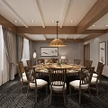 Warm Restaurant Interior With Wooden Ceiling Rattan Pendant Lights Dining Tables And Chairs