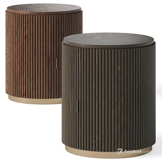 Brown And Dark Brown Cylindrical Bedside Tables With Vertical Stripe Design Light Base 3d model