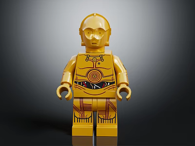 Golden Lego Character Figure With Intricate Chest Patterns And Detailed Design 3d model