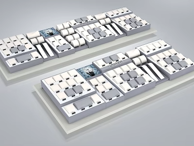 Multiple Clocks Neatly Arranged In White Square Structures As Decorative 3d model