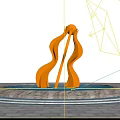 Urban Roadside Facilities With Golden Curved Sculpture On Circular Stone Base And Water Pool
