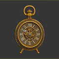 Golden Pocket Watch With Roman Numerals Intricate Gears And Decorative Base