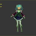 Anime Style Character Model With Blue Outfit White Trim And Pigtails
