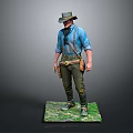 Man Dressed in Blue Shirt Hat with Tool Belt Standing on Green Base Detailed Figure
