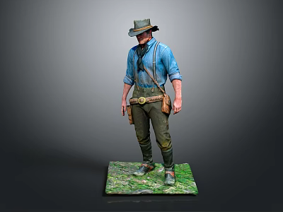 Man Dressed in Blue Shirt Hat with Tool Belt Standing on Green Base Detailed Figure 3d model