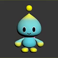 Cute Turquoise Character With Yellow Gradient Top Small Ball On Head And Black Eyes