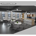 Modern Tea Room Interior Design With Tables Chairs Bar Counter And Storage Shelves