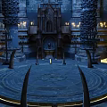 Ancient Hall With Circular Platform Intricate Patterns Carved Pillars And Lit Candles