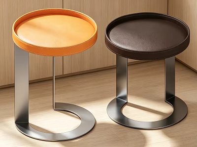 Orange And Dark Brown Leather Top Coffee Tables With Metal Frame In Wooden Setting 3d model